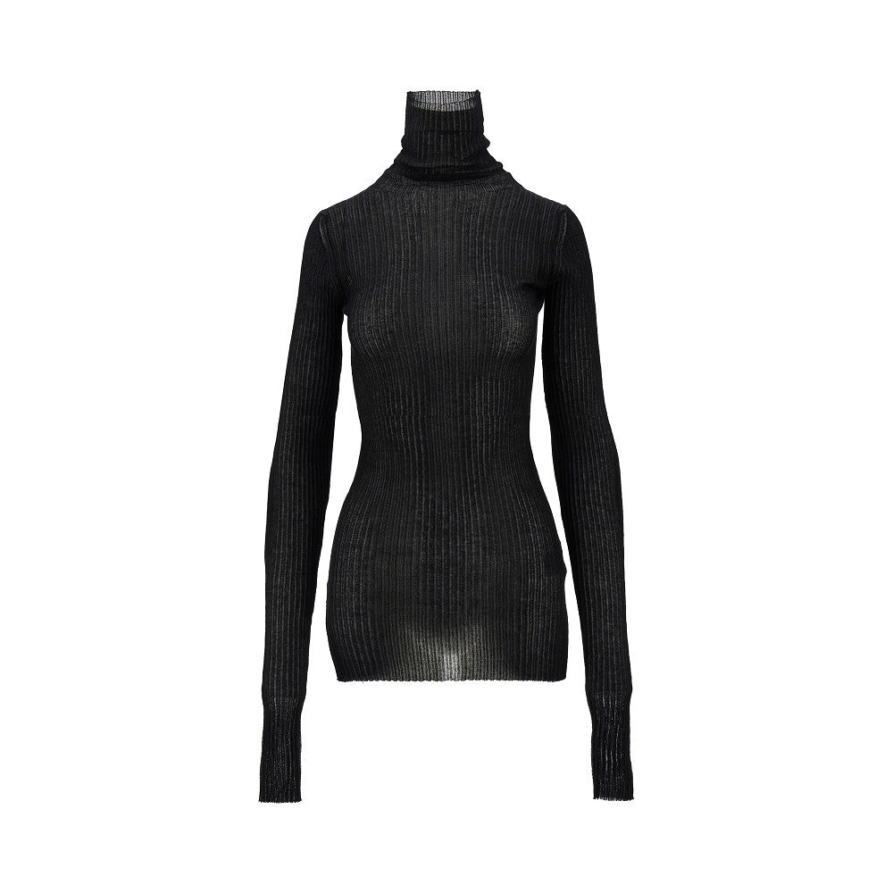 Cotton-blend turtleneck top with cut-out