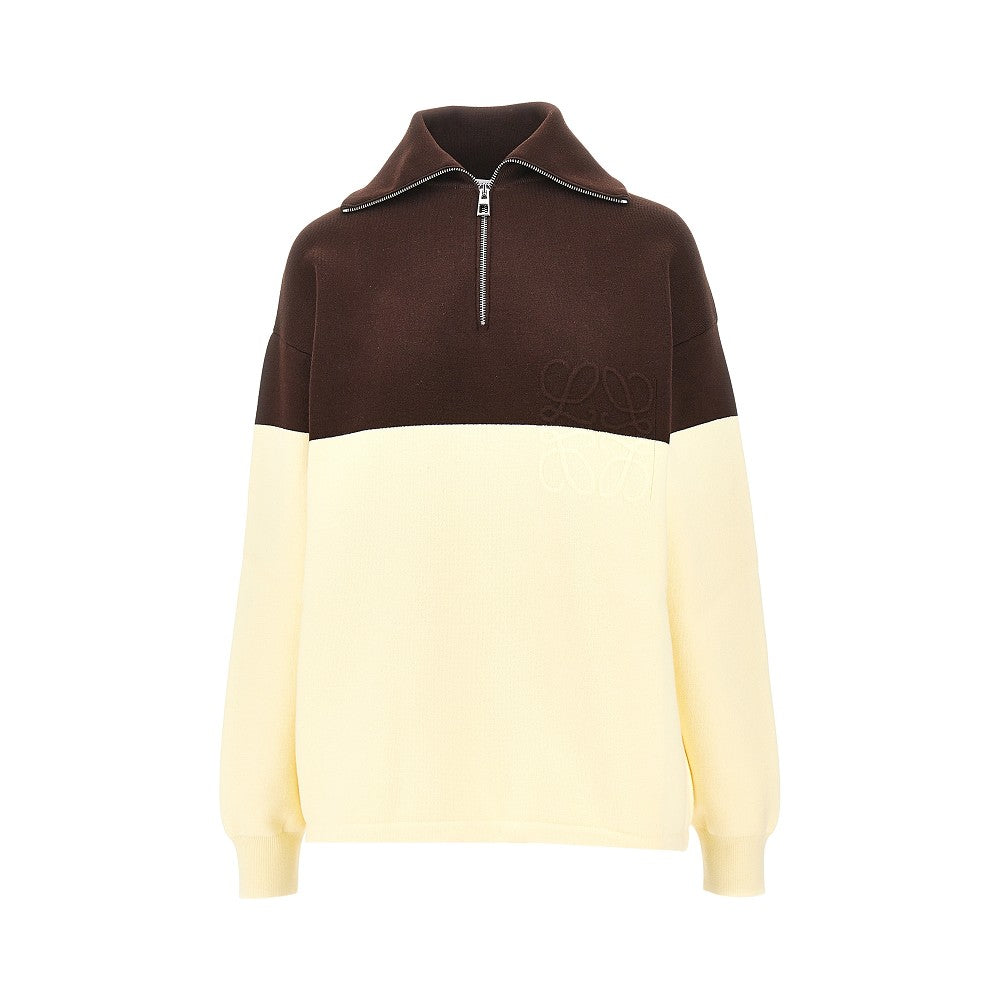 Pullover in cotone con mezza zip