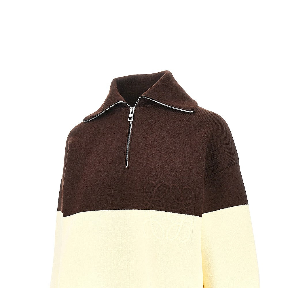 Pullover in cotone con mezza zip