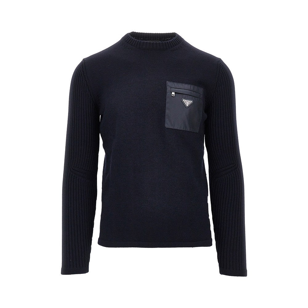 Pullover in lana con tasca in Re-Nylon