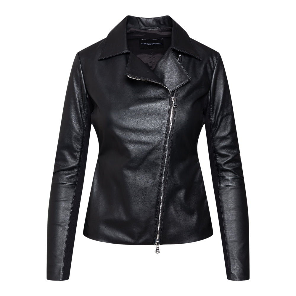 Nappa leather jacket with jersey inserts