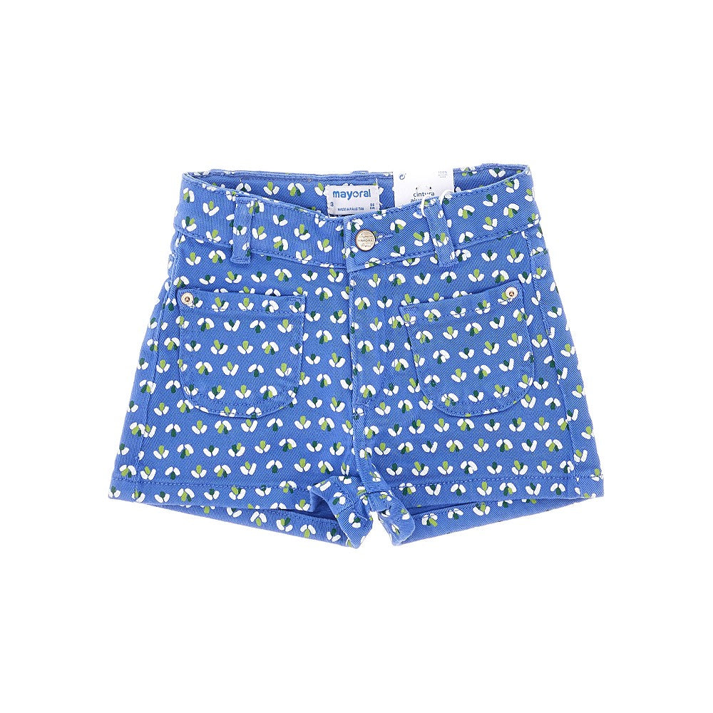 Printed denim shorts