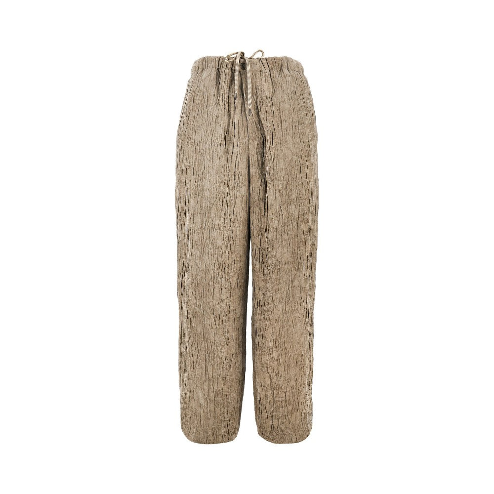 Bark effect linen-blend pants