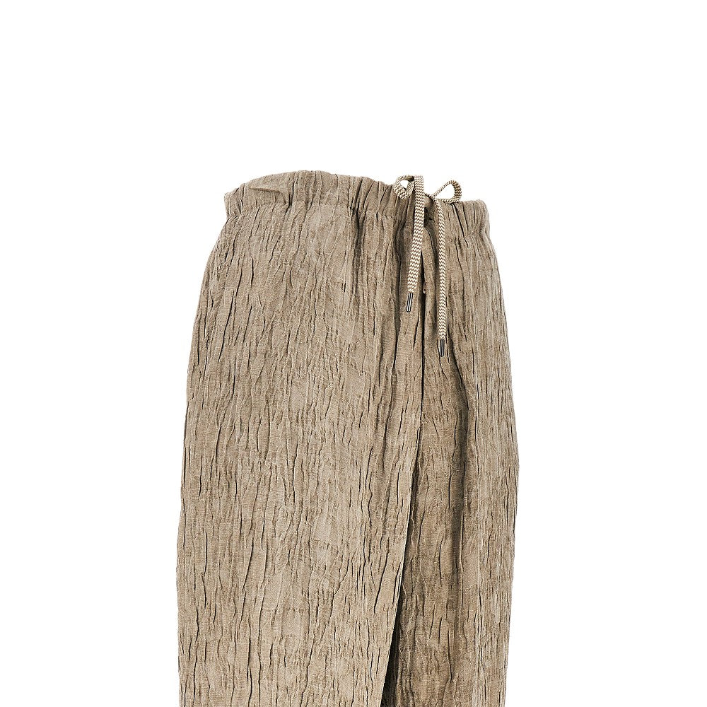 Bark effect linen-blend pants
