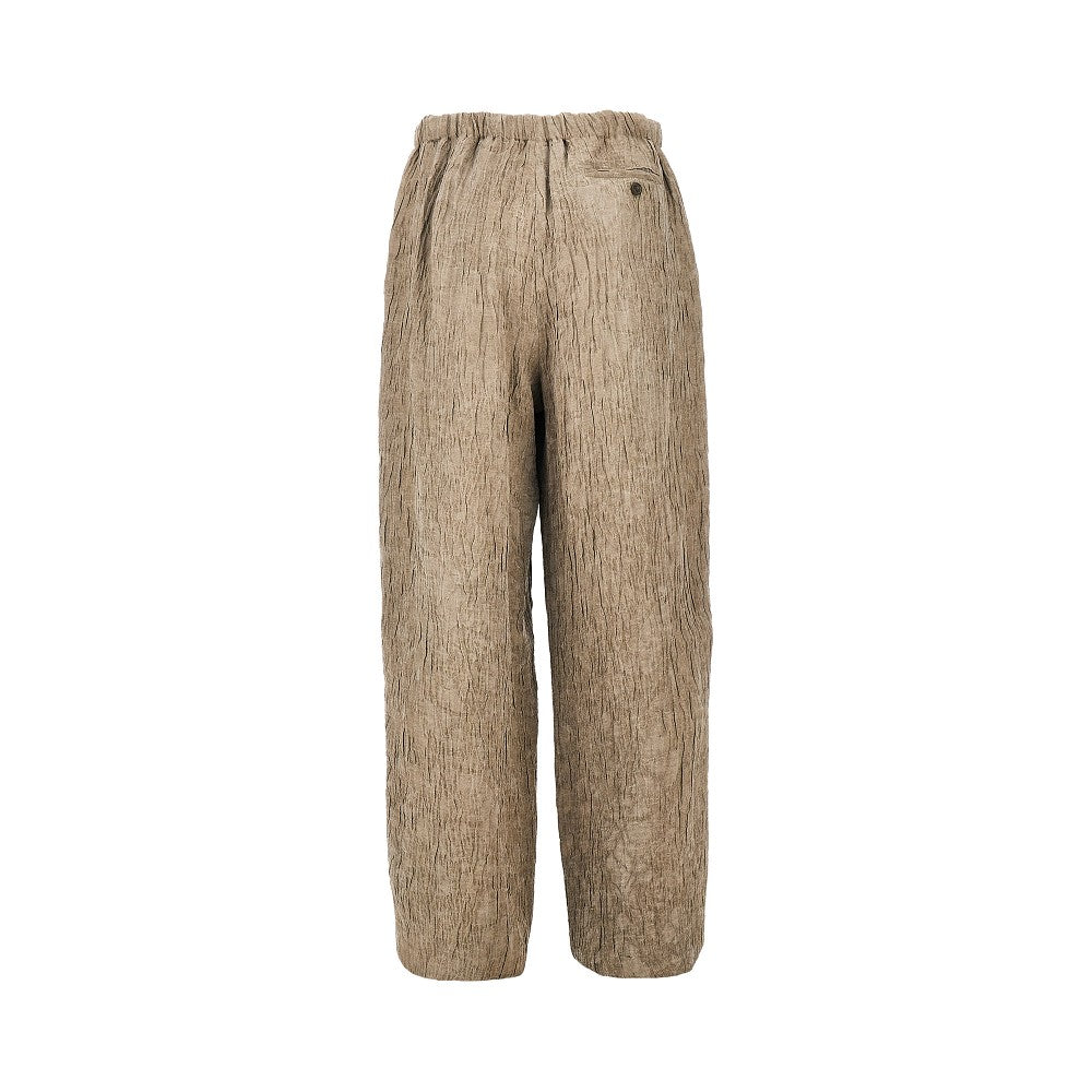 Bark effect linen-blend pants