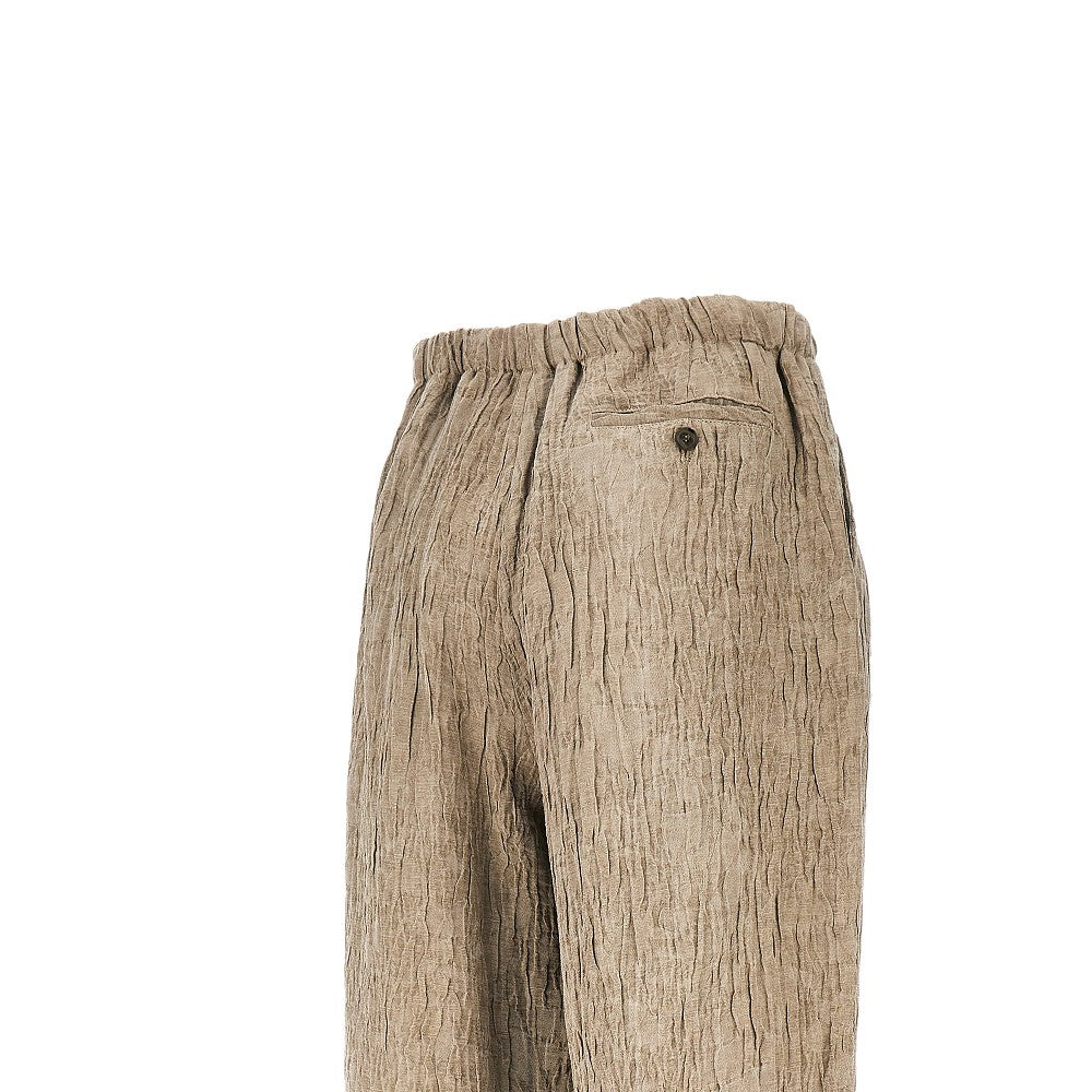 Bark effect linen-blend pants