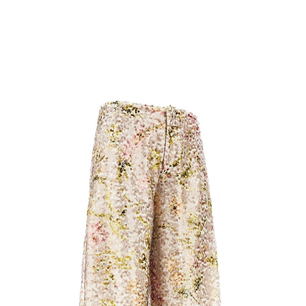 Pantalone in paillettes con stampa floreale
