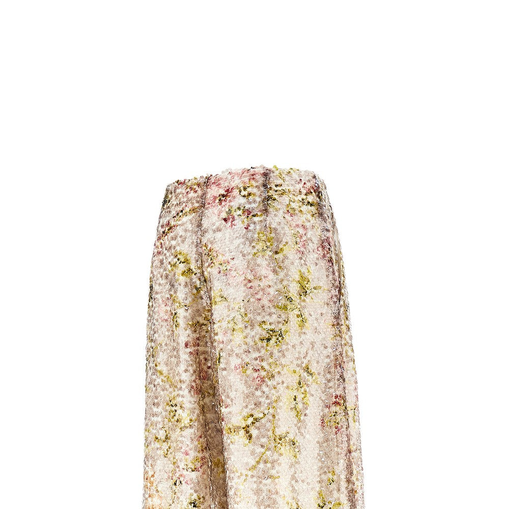 Pantalone in paillettes con stampa floreale