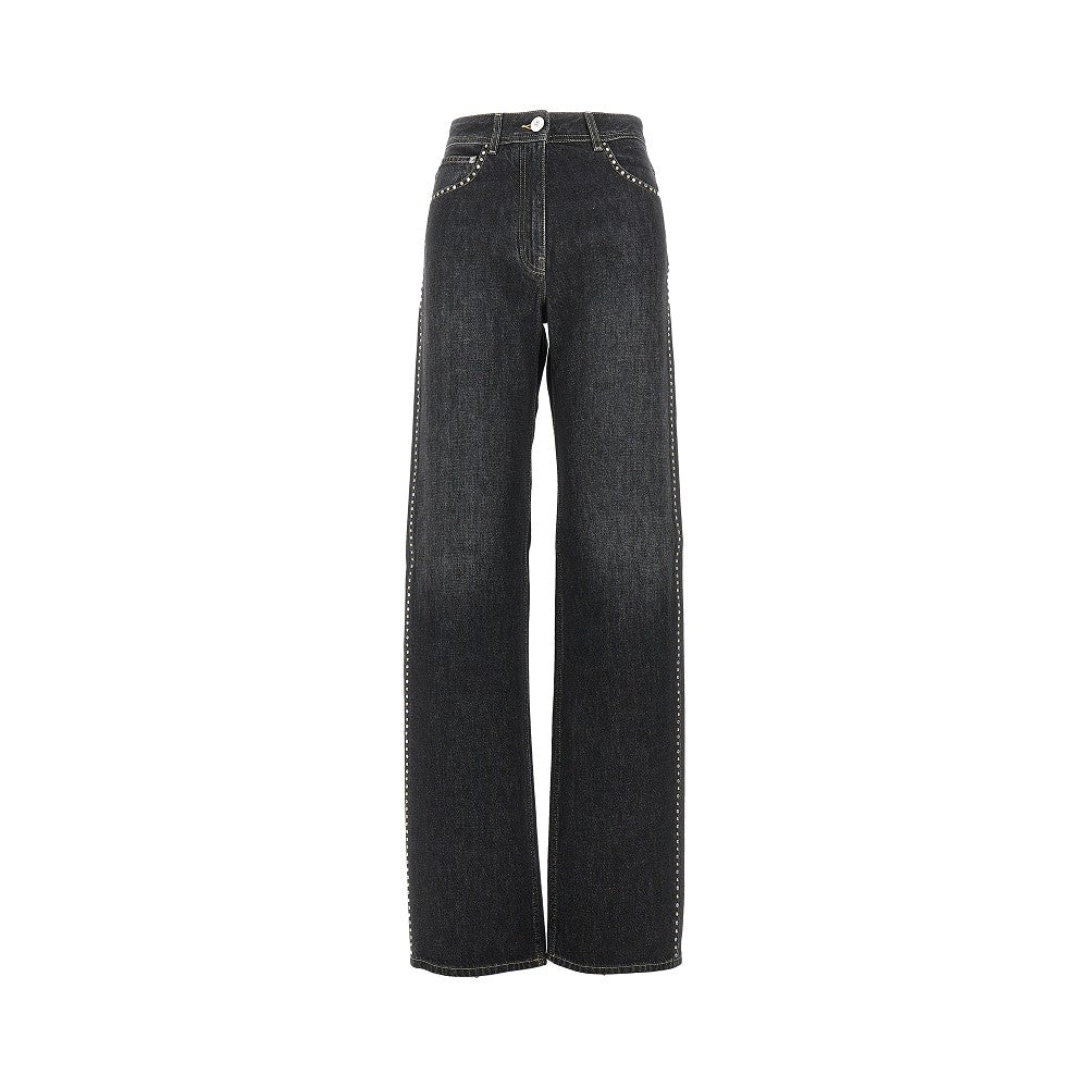 High-rise jeans with studs and crystals