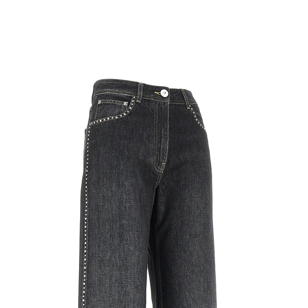 High-rise jeans with studs and crystals