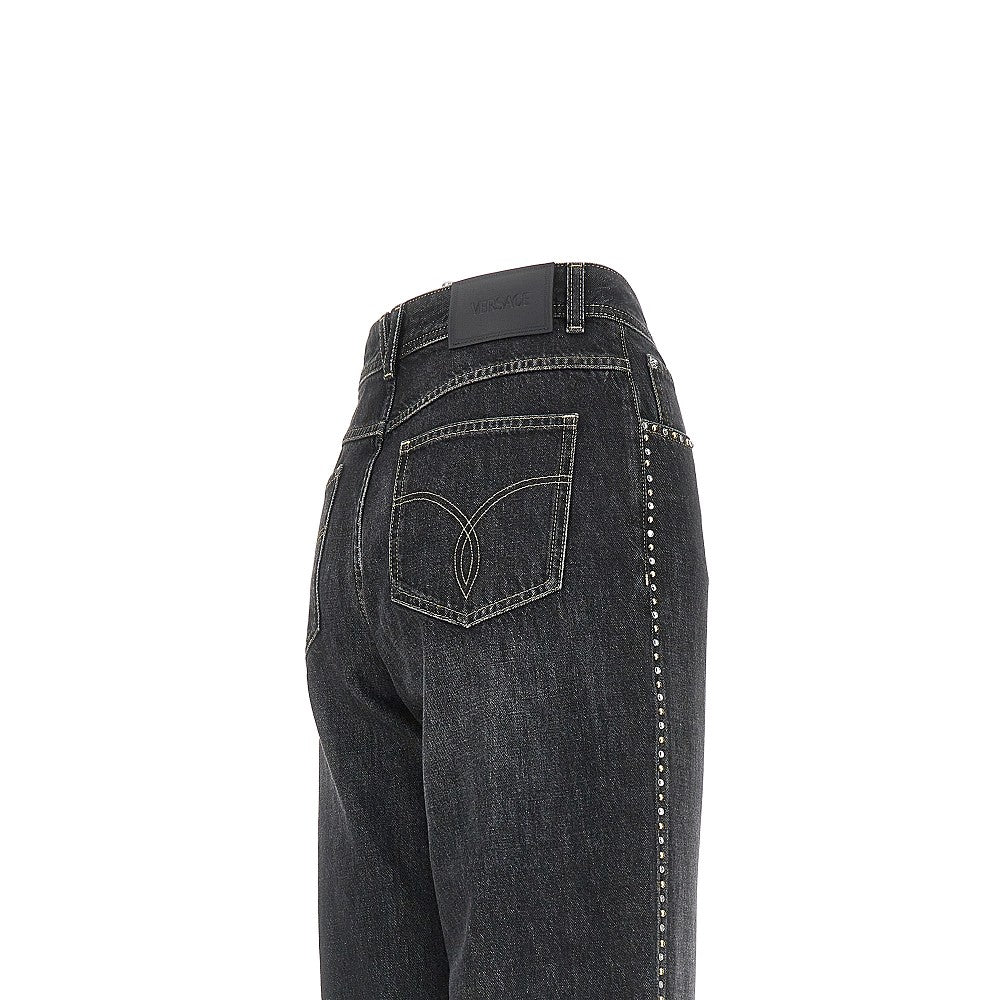 High-rise jeans with studs and crystals