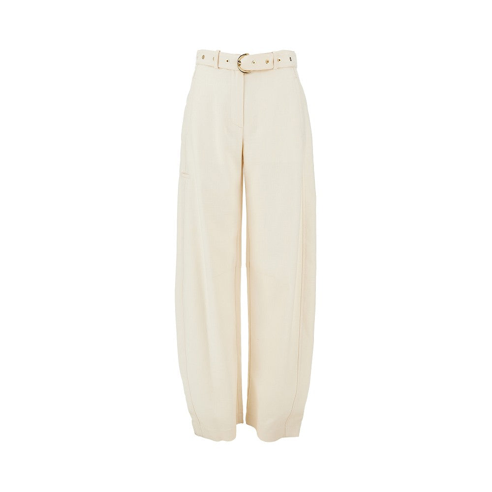 Panama fabric pants with belt