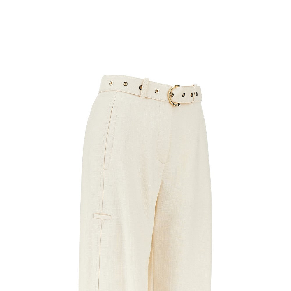 Panama fabric pants with belt