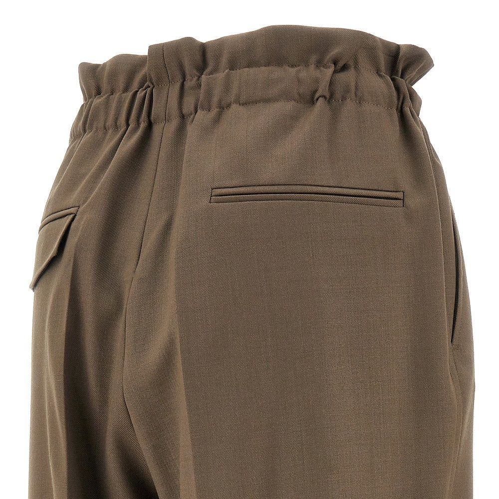 Pantalone in misto lana con vita arricciata