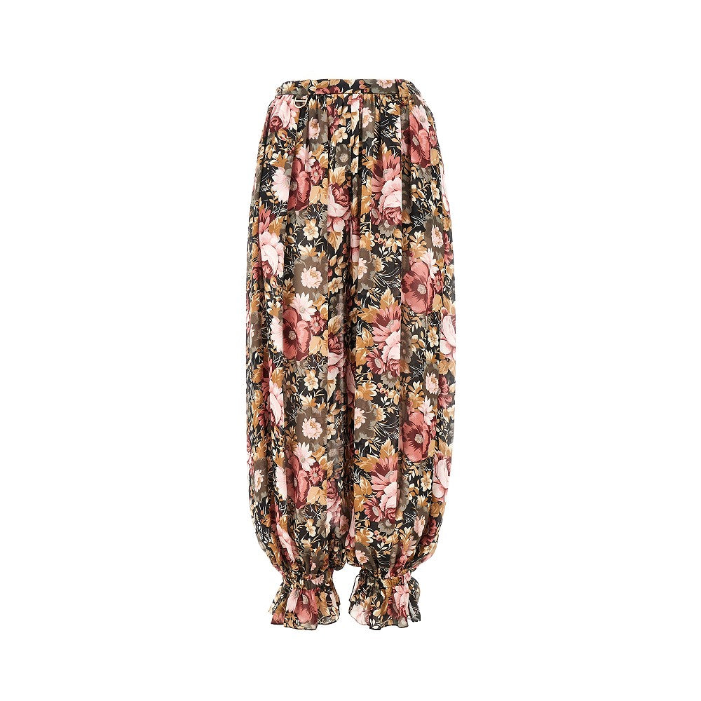 Floral silk charmeuse pants