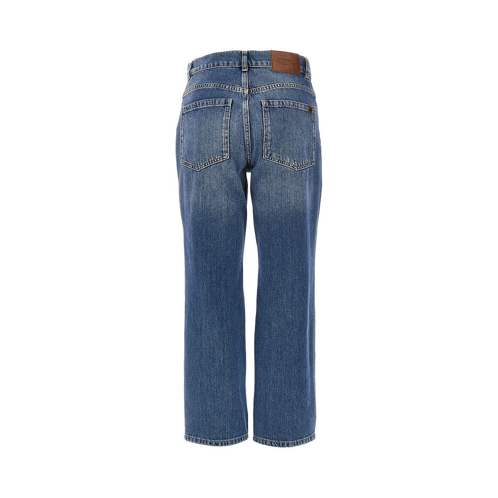 Jeans cropped con ricami in perline
