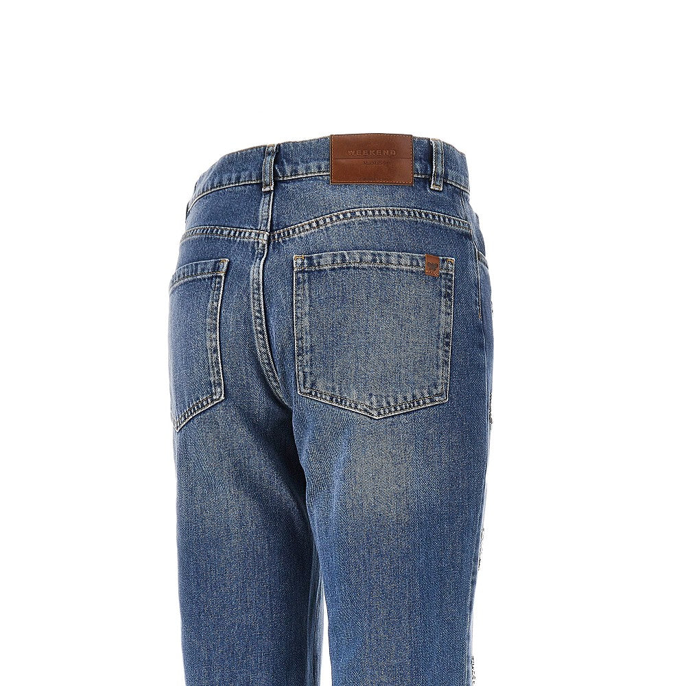 Jeans cropped con ricami in perline