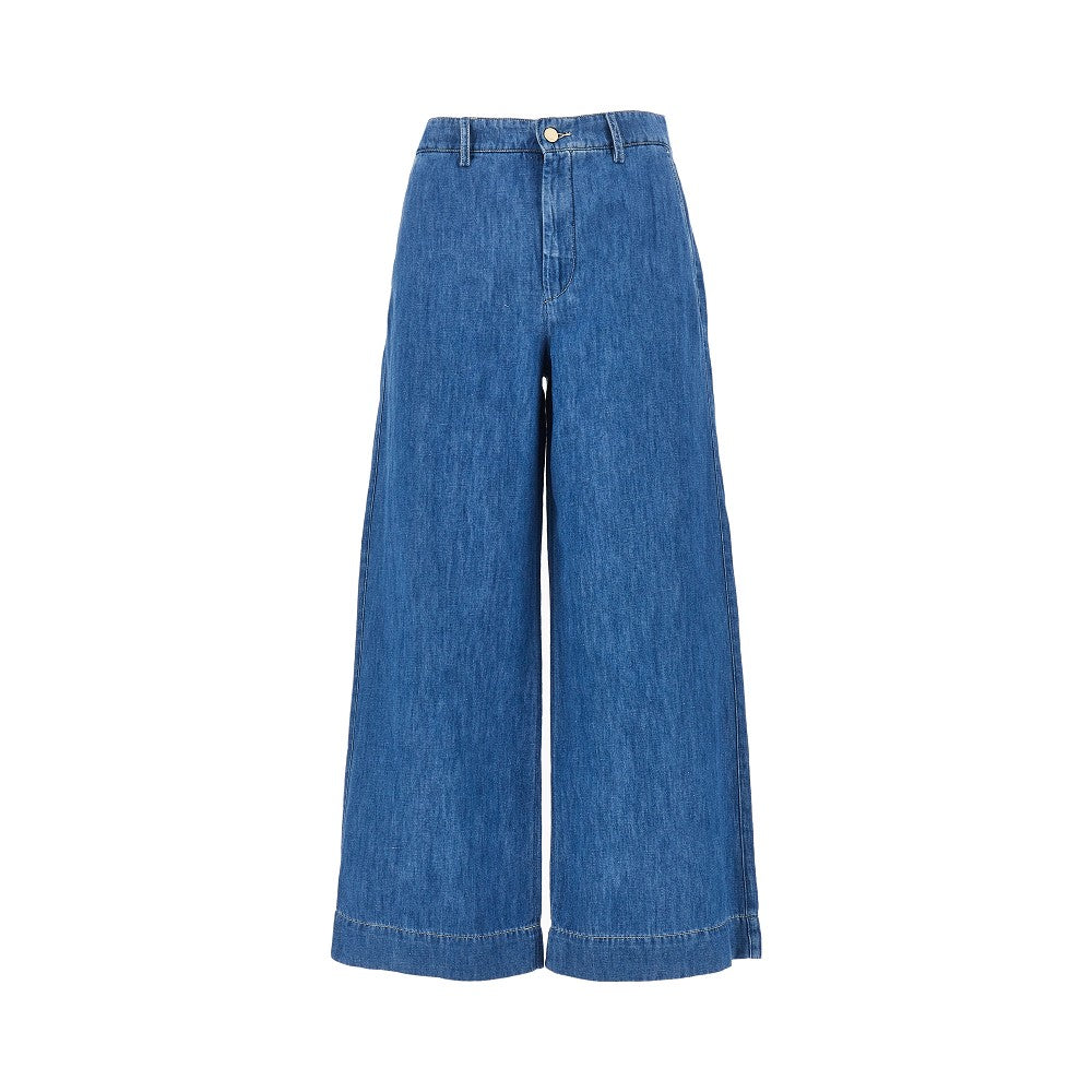 Pantalone in denim di cotone e lino