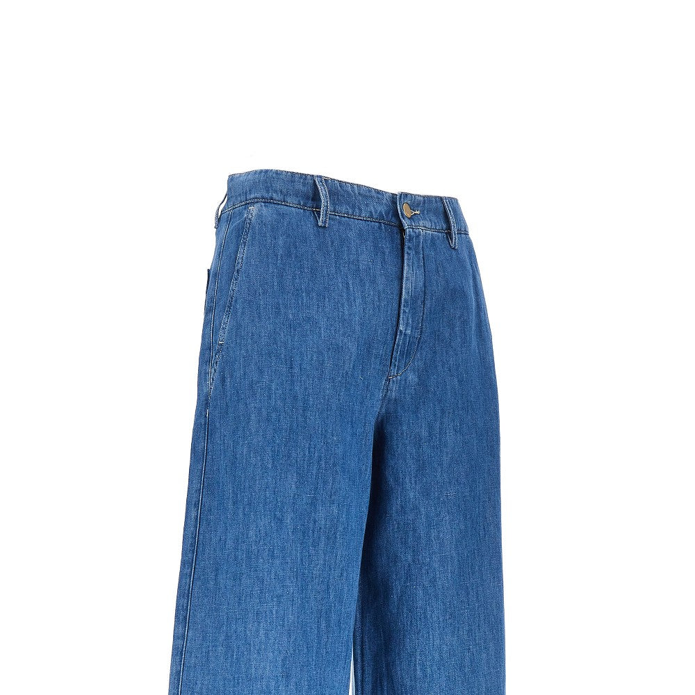 Pantalone in denim di cotone e lino