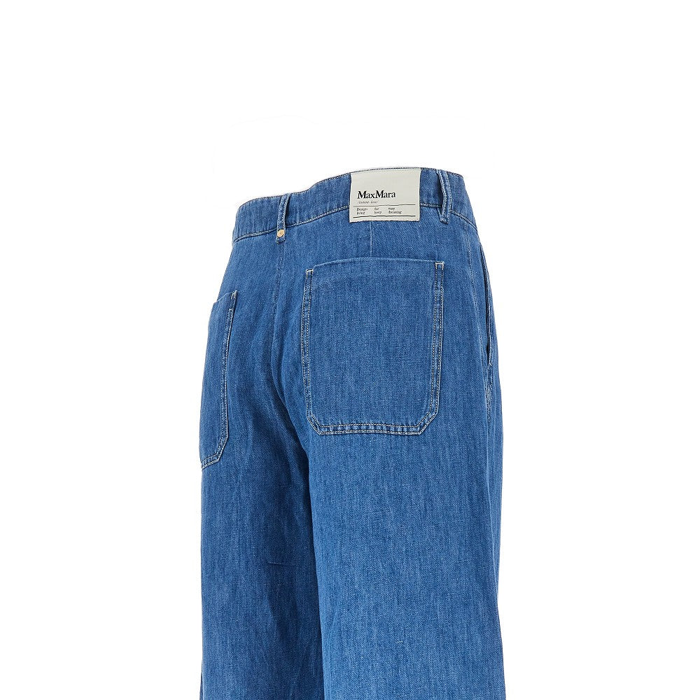 Pantalone in denim di cotone e lino