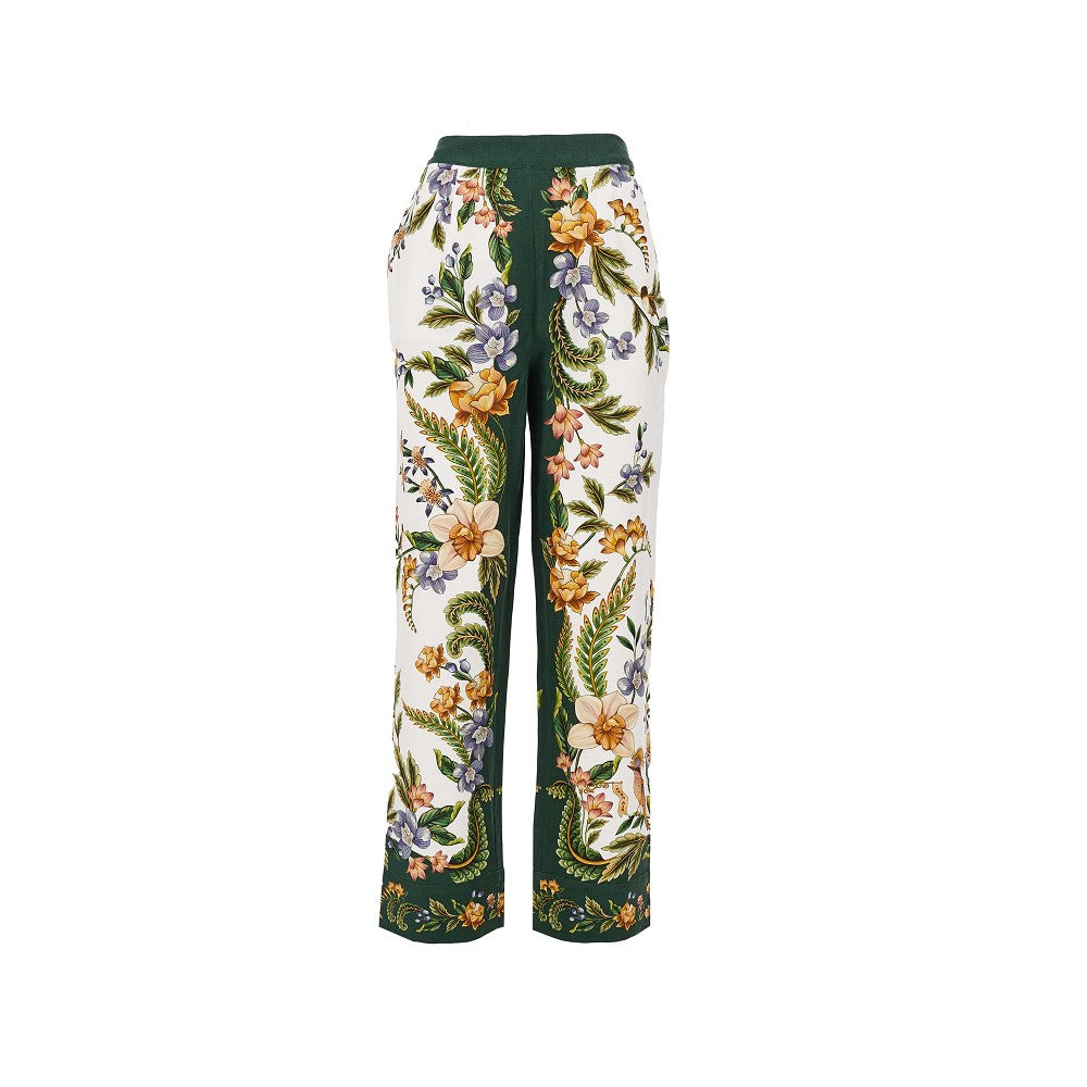 Floral print linen-blend pants