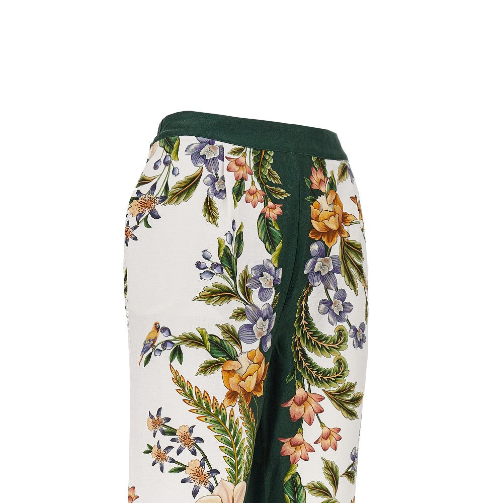 Floral print linen-blend pants