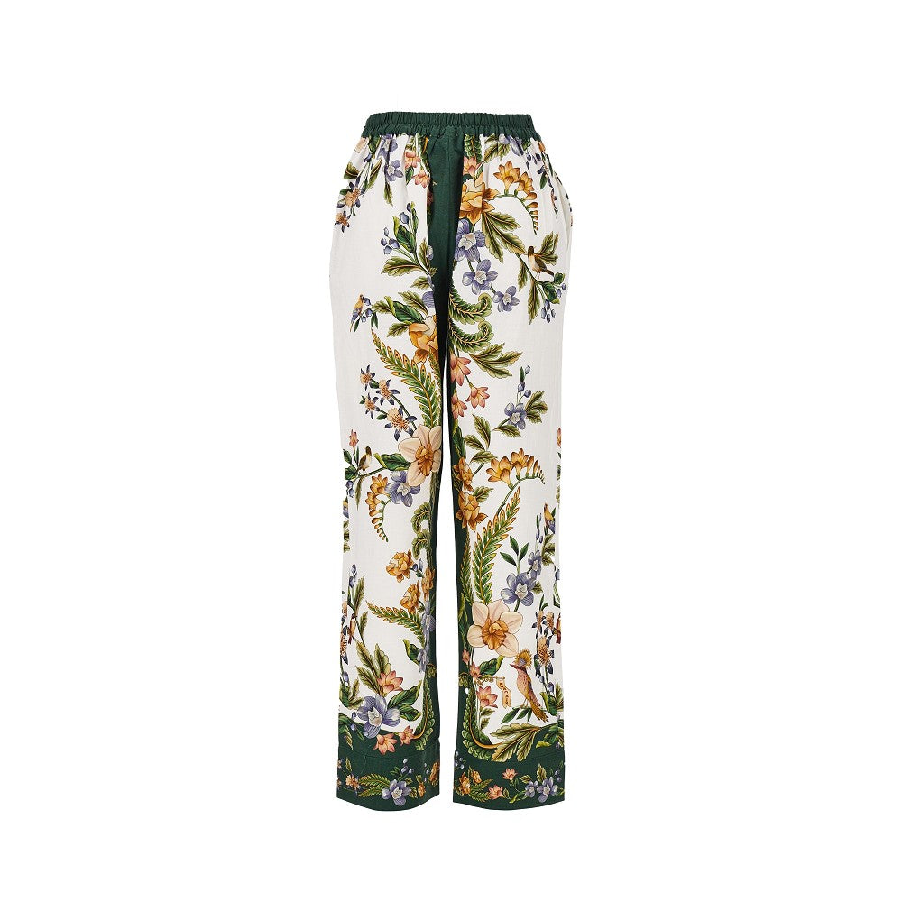 Floral print linen-blend pants