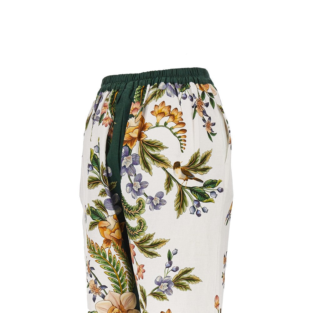Floral print linen-blend pants