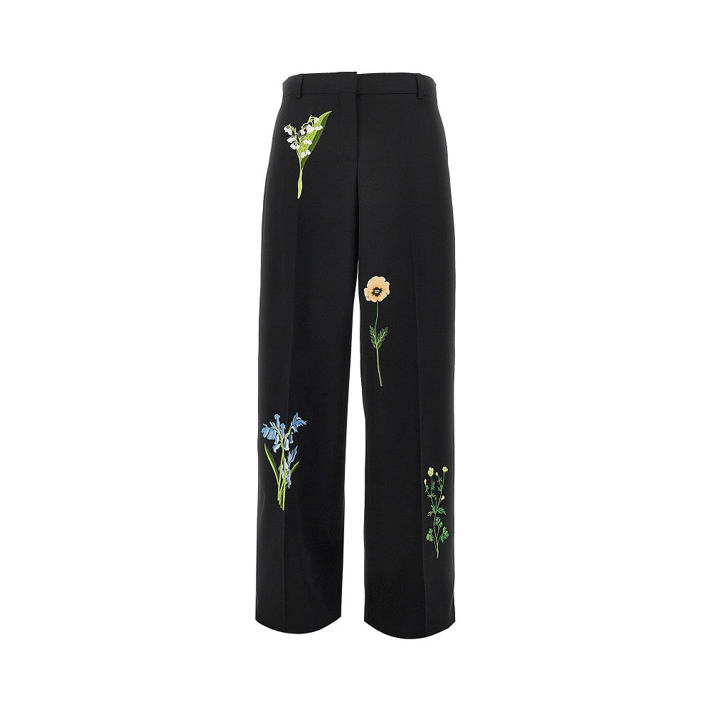 Wool pants with embroidered flowers