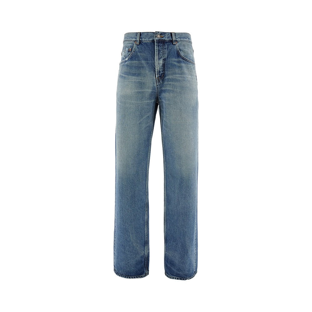 Used-effect wide leg jeans