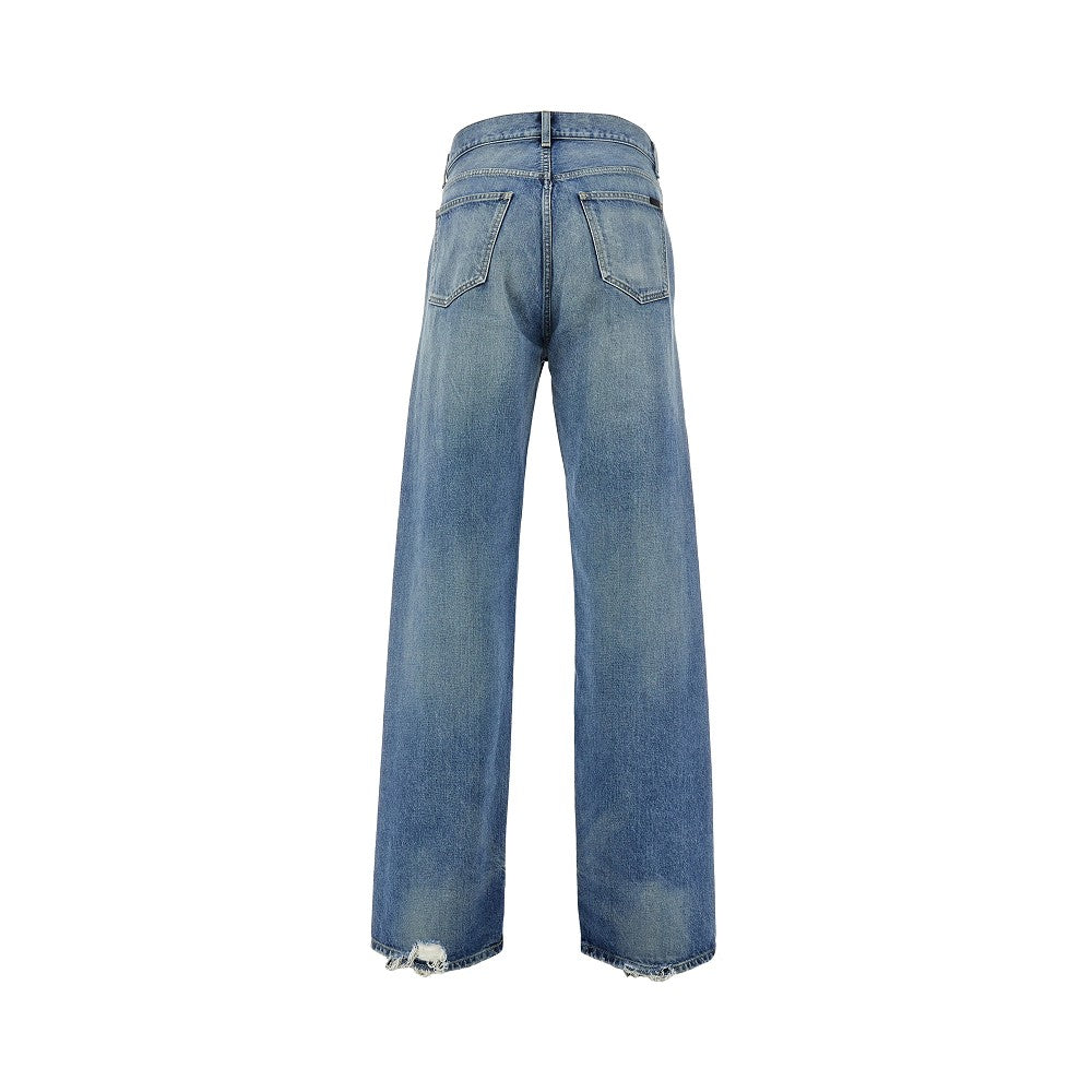 Used-effect wide leg jeans