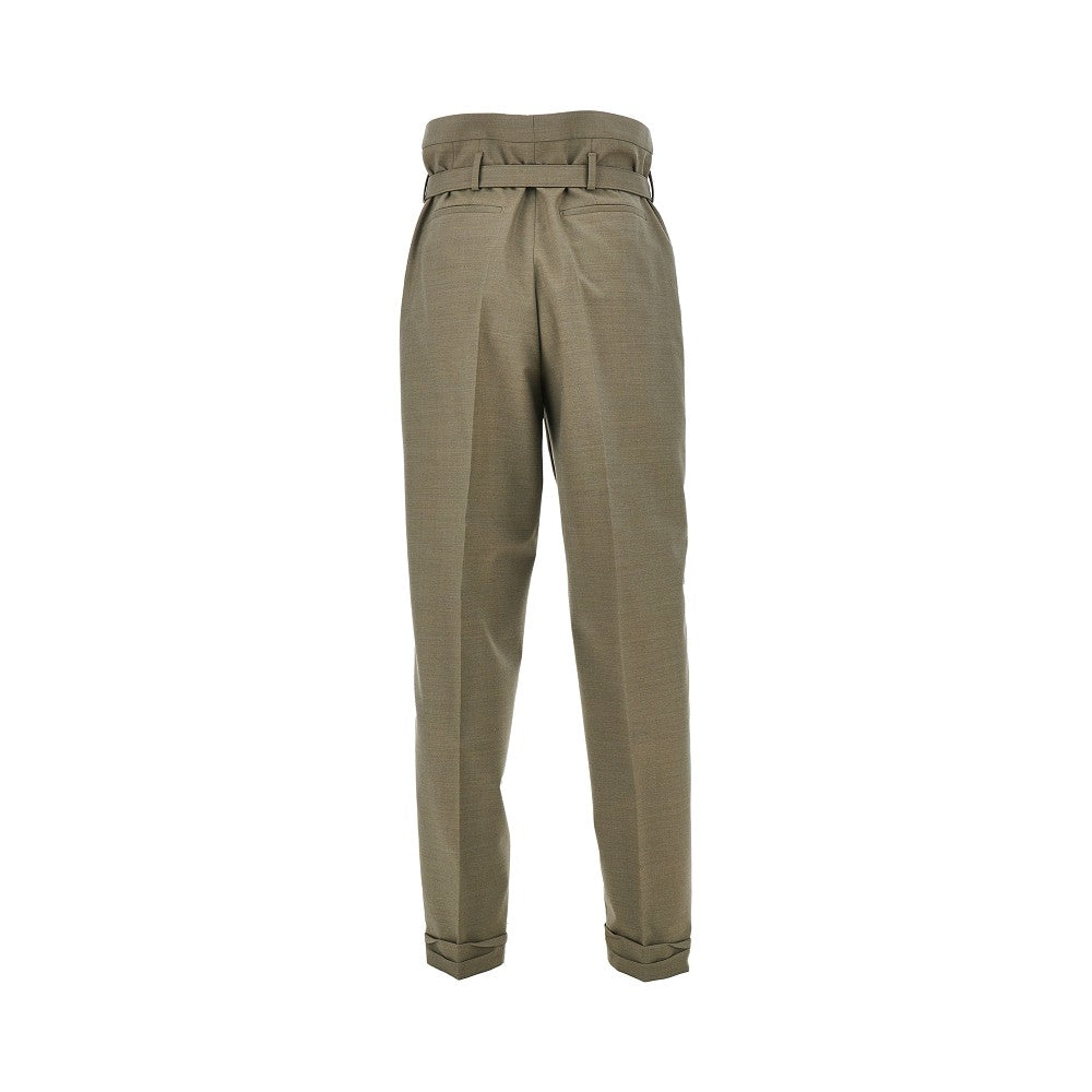 Wool paper-bag pants with belt