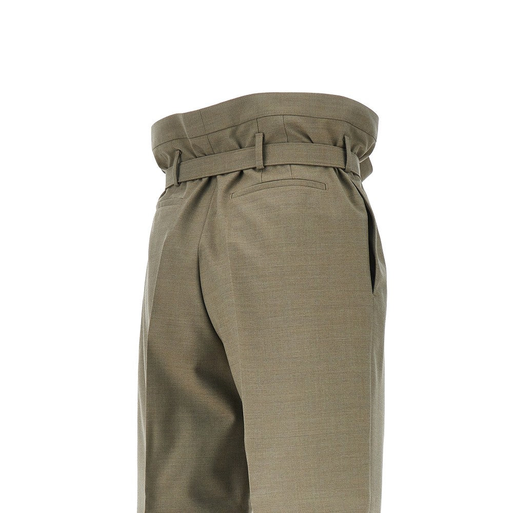 Wool paper-bag pants with belt