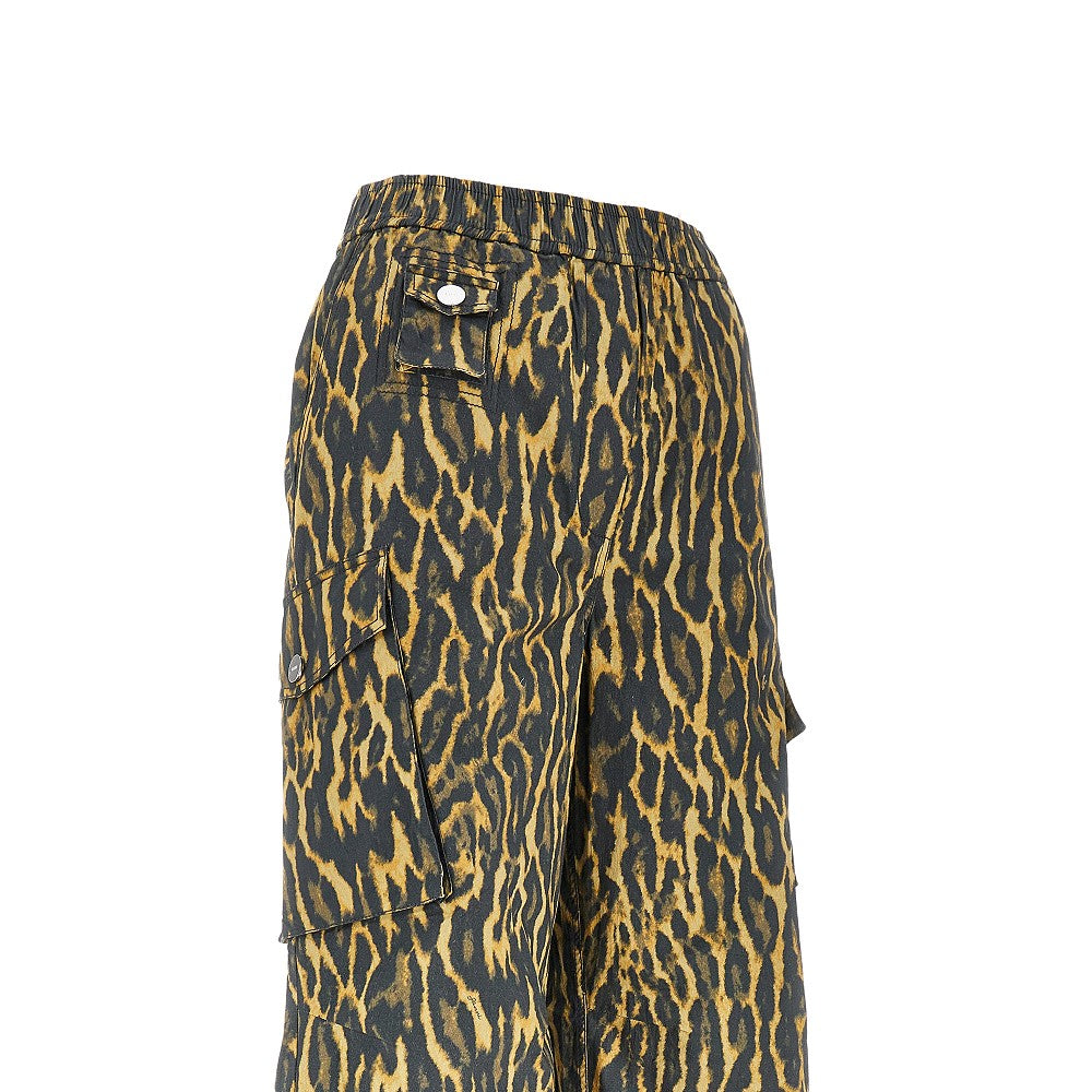 Pantalone cargo in popeline leopardato
