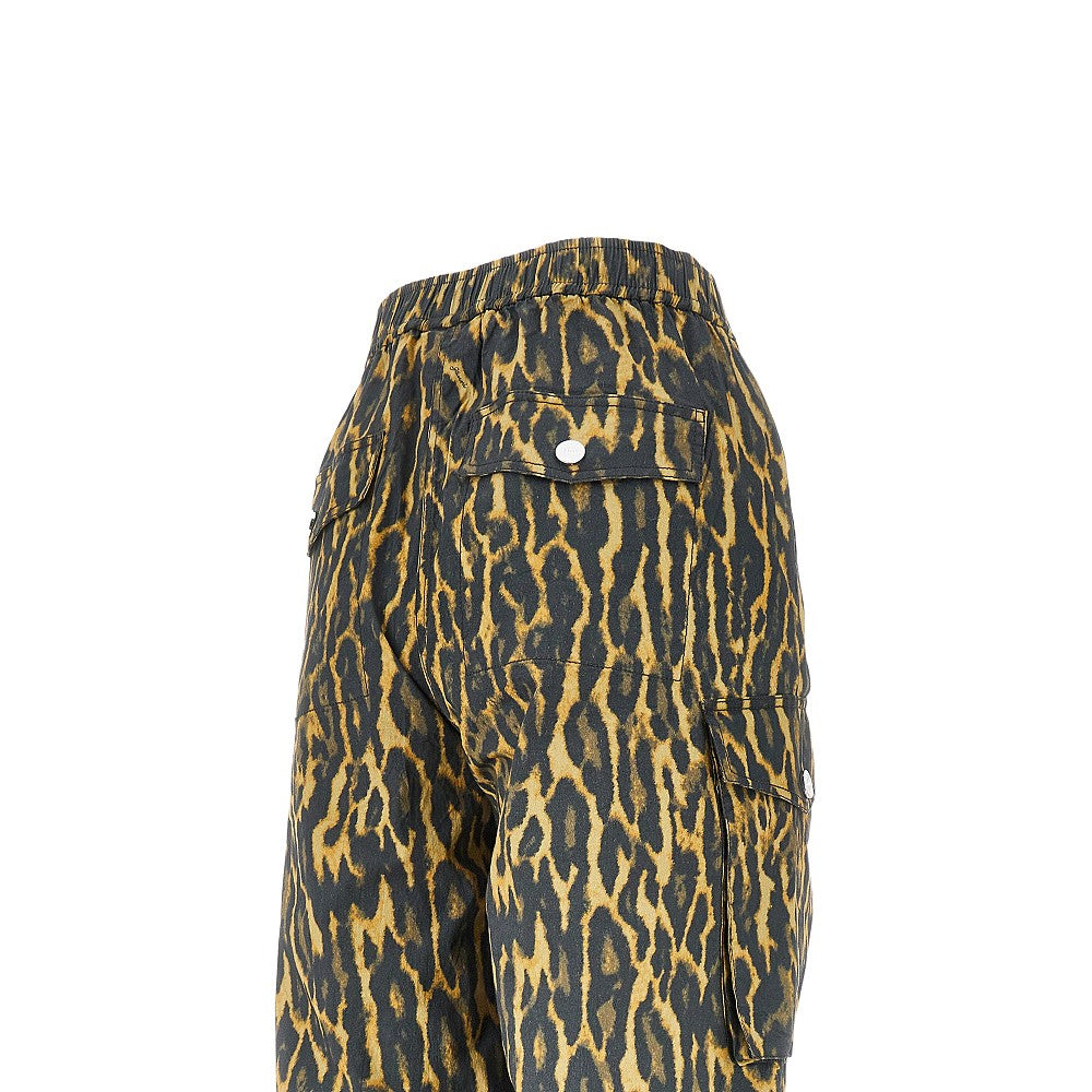 Pantalone cargo in popeline leopardato