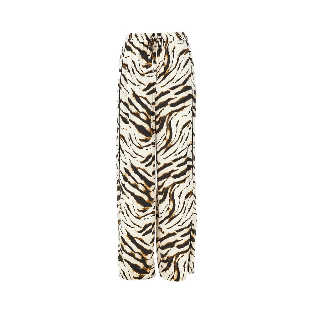 Satin pants with zebra-striped print