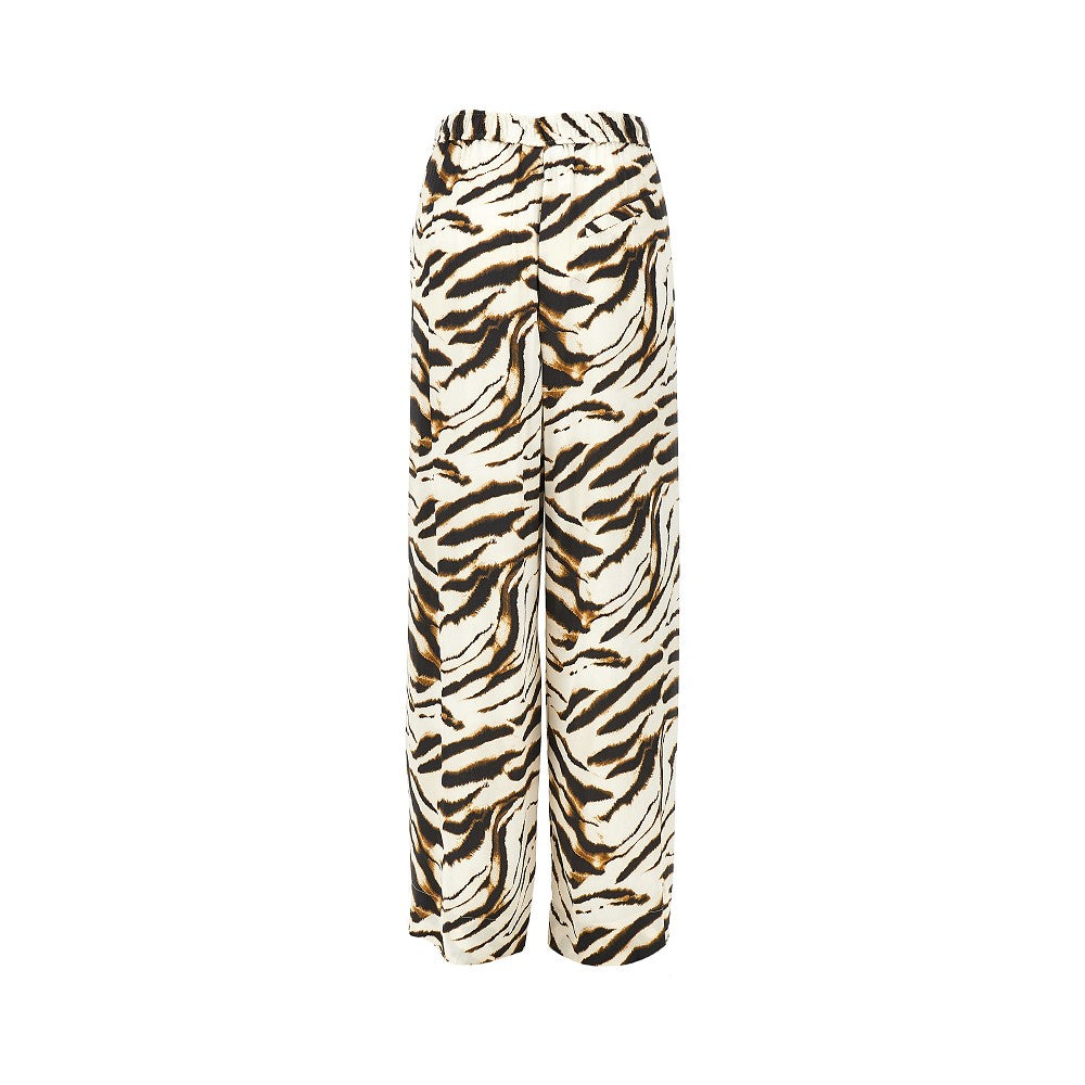 Satin pants with zebra-striped print