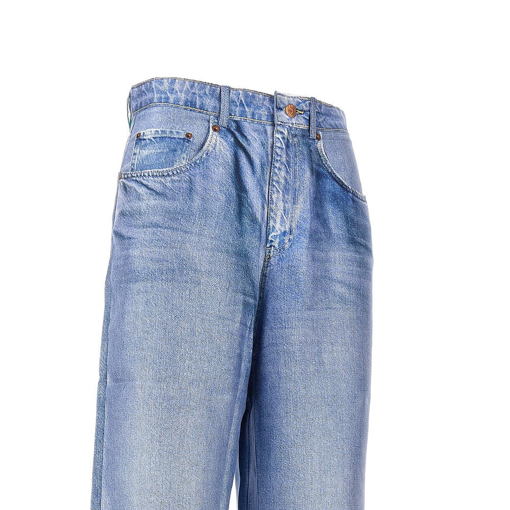 Demim print silk pants