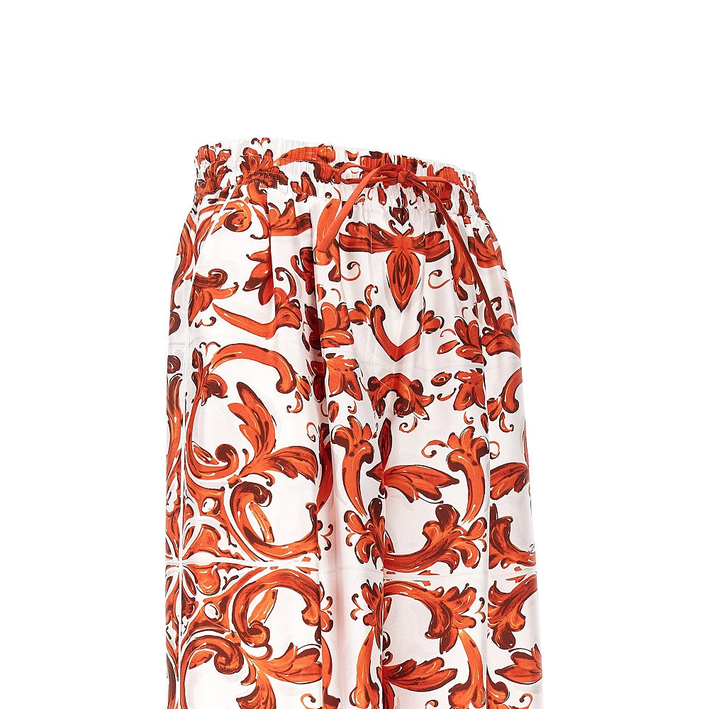 Silk pants with Maiolica print
