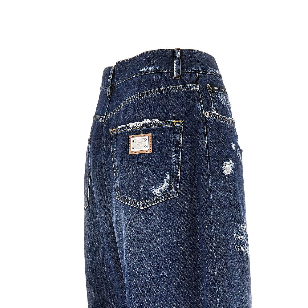Jeans oversize in denim distressed
