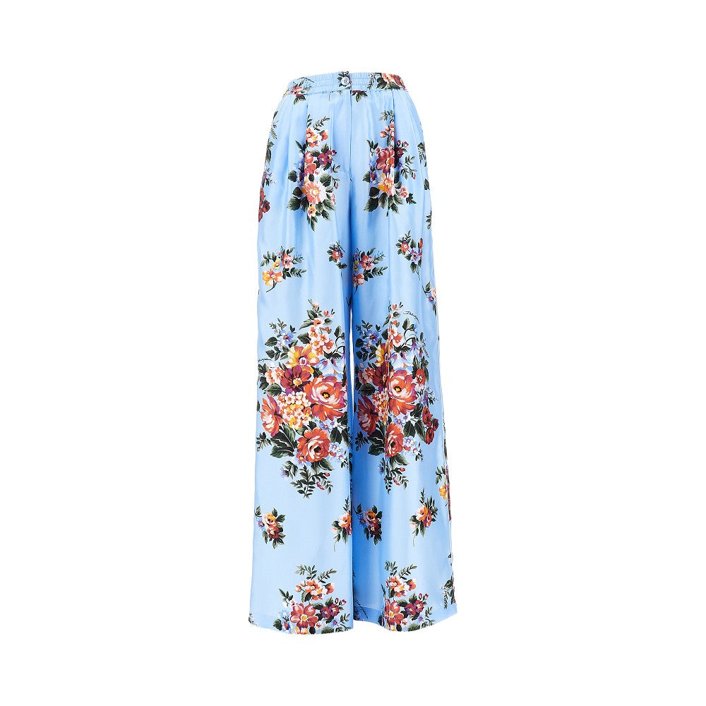 Pantalone ampio in seta stampa floreale