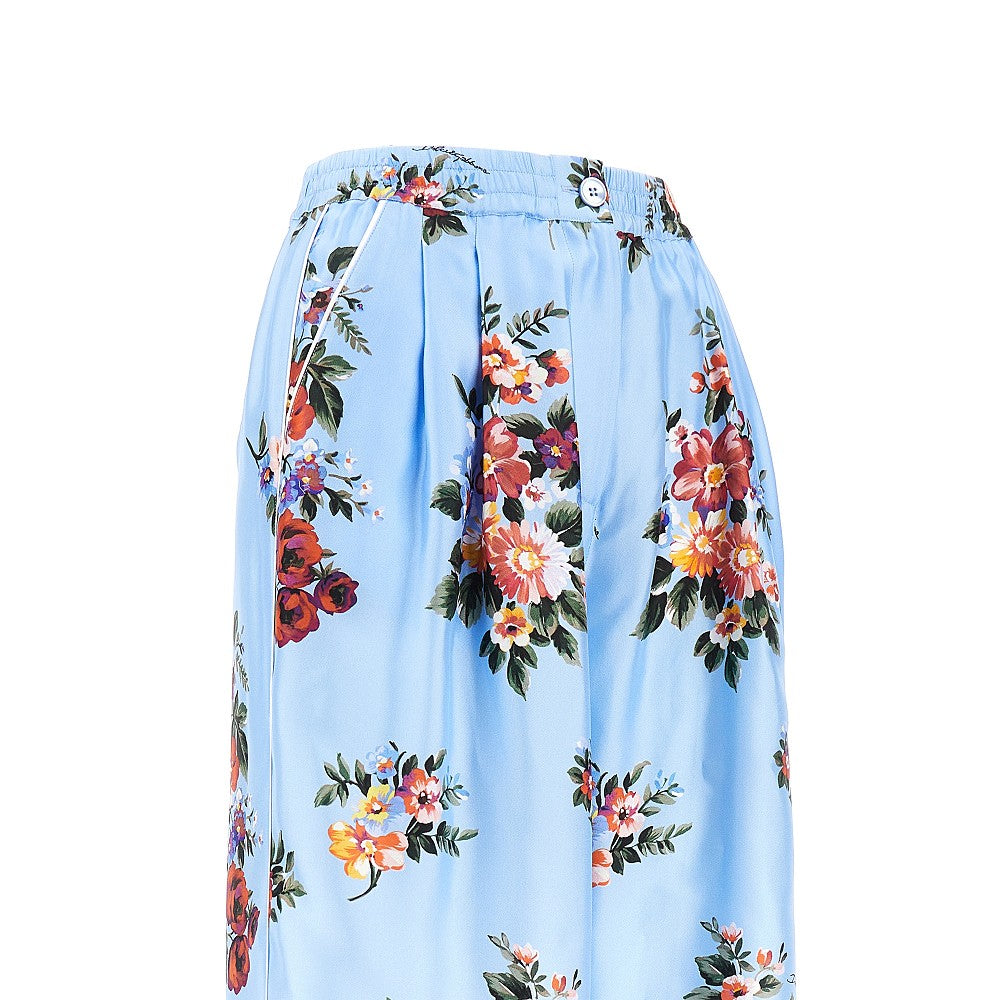 Pantalone ampio in seta stampa floreale