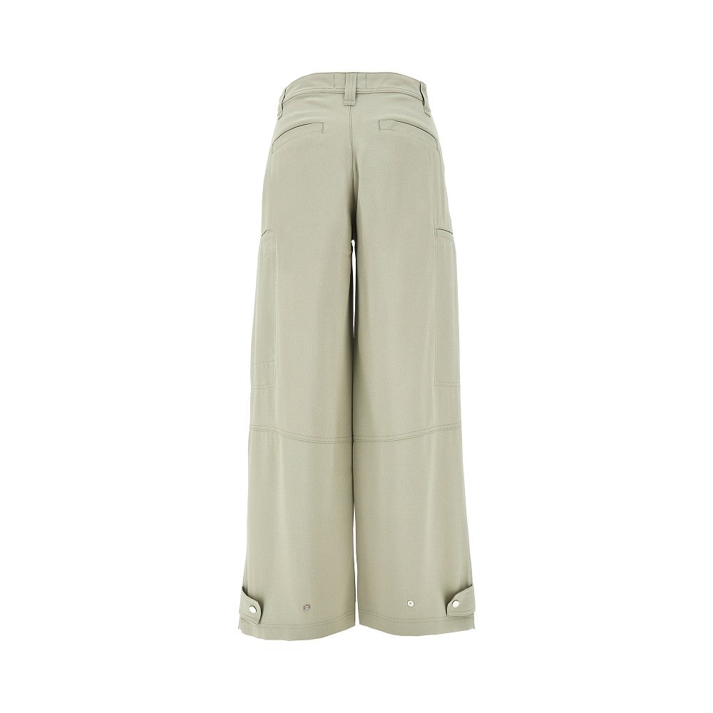 Pantalone cargo in cady a gamba ampia