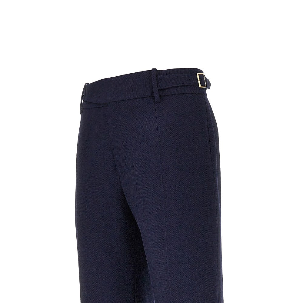 Wool pants with waist straps