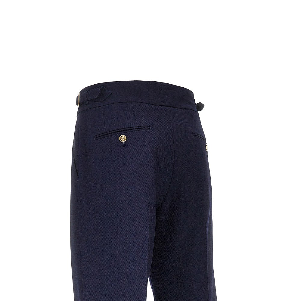 Wool pants with waist straps