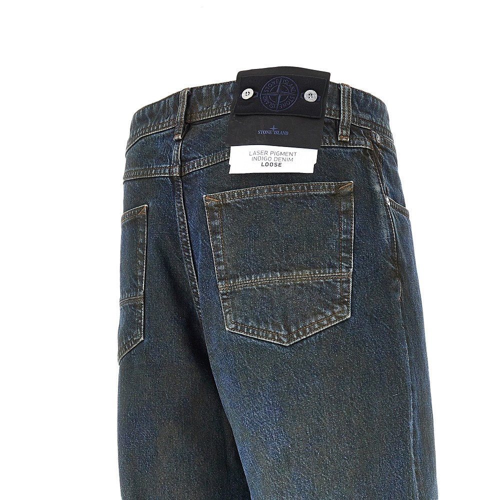 Loose fit Laser Pigment Indigo denim jeans