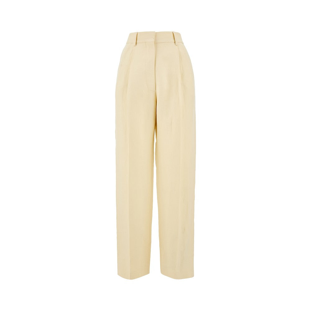 Pantalone in lino e seta con pince