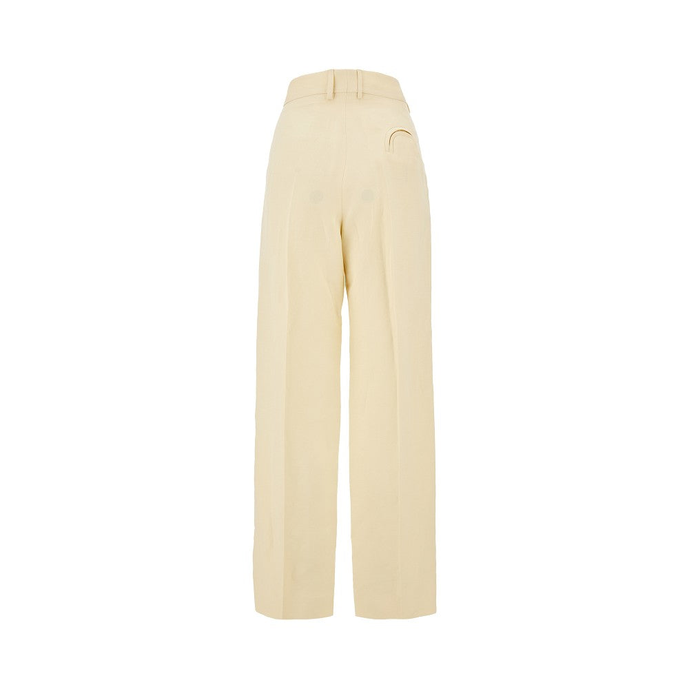 Pantalone in lino e seta con pince
