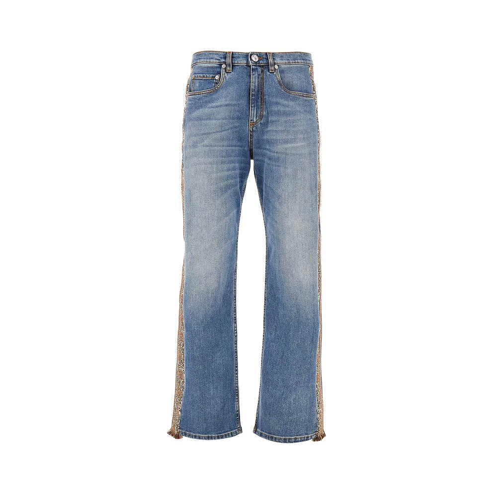 Straight leg jeans with jacquard bands