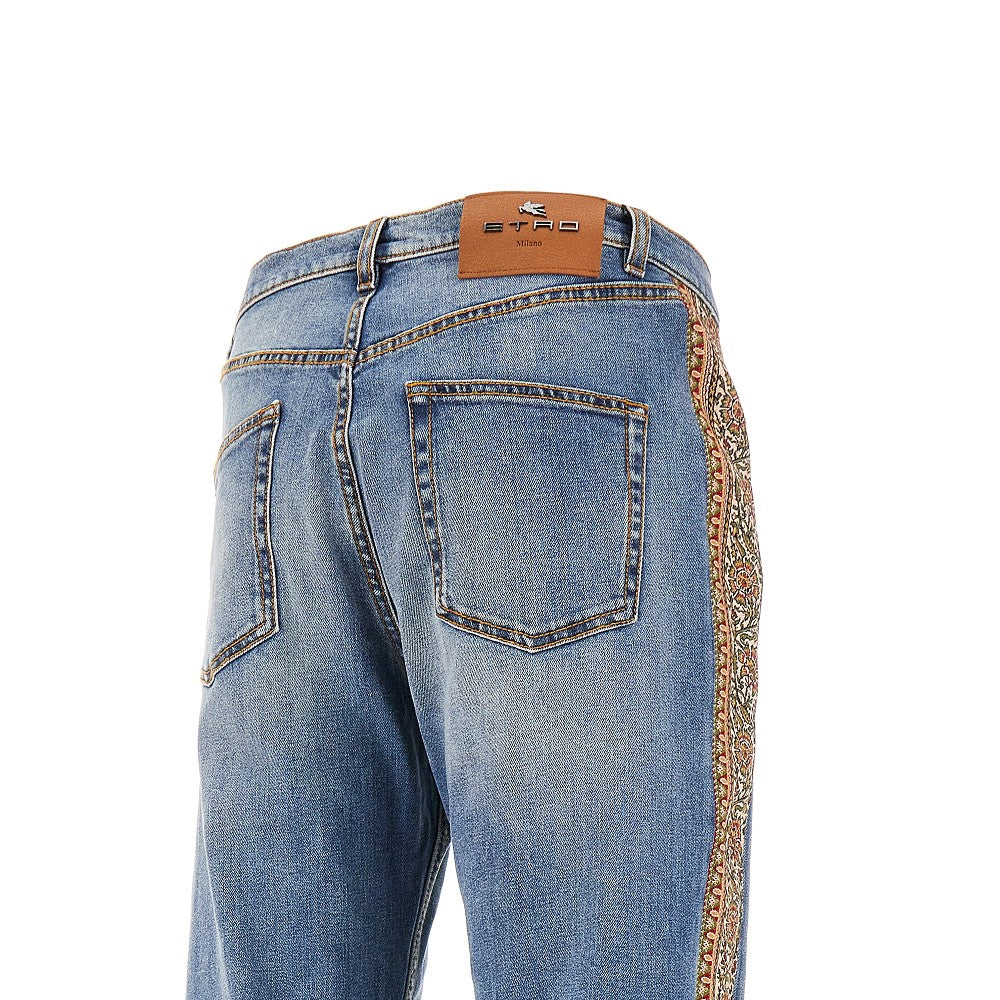 Straight leg jeans with jacquard bands